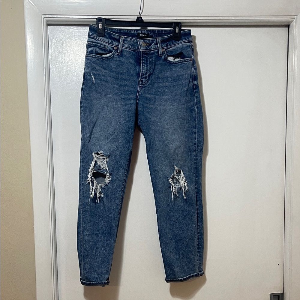 Express Ripped Ankle Jeans in Dark Blue